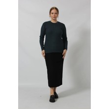 Taş Işleme Detaylı Çizgi Örgü Desenli Kazak