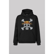 Şapkalı One Piece Anime Ön Baskılı Sweatshirt Unisex Kapüşonlu Hoodie