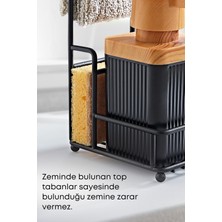 Grimor Life Metal Standlı Süngerli Tekli Siyah Ahşap Akrilik Bulaşık Deterjanı Sıvı Sabunluk 400 Ml-Bez Askılığı