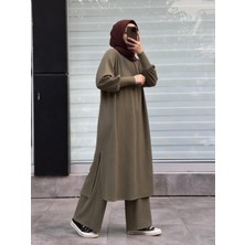 Ande Tesettür Triko Takım - Haki yeşil