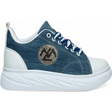 Celira Mdl Mavi Beyaz Bağcıklı Keten Kadın Spor Ayakkabı