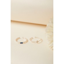 Elika Silver 925 Ayar Gümüş Zarif Ikili Yüzük Set