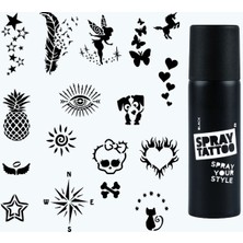 One Spray Tattoo Büyülü Maceralar Dövme Şablon Seti+Siyah Sprey