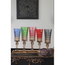 PLT Design Çift Renk Flüte 6'lı Kristal Ayaklı Kahve Yanı Su ve Meşrubat Bardağı Sunum Bardağı Organik Boya