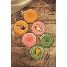 Şura Mutfak Gusto 6'lı Pasta Tabak Seti Renkli 19CM Handmade Pasta Tabağı