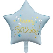 Patladı Gitti Mavi Renkli Happy Birthday Yıldız Folyo Balon 45 cm 1 Adet Parti Malzemesi