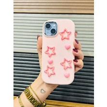 Aktech iphone 13 ve 14 Uyumlu Kaliteli Silikon 3D Yıldız Kılıf Açık Pembe