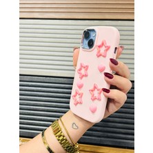 Aktech iphone 13 ve 14 Uyumlu Kaliteli Silikon 3D Yıldız Kılıf Açık Pembe