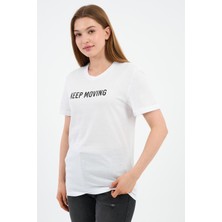 Baskılı Bisiklet Yaka Pamuklu T-Shirt