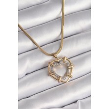 Clariss 316L Çelik Gold Renk Italyan Zincir Mix Renk Zirkon Taşlı Kalp Model Kadın Kolye