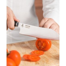 Zaika Eğri Santoku Ahşap Saplı Şef Bıçağı - 18cm Paslanmaz Çelik