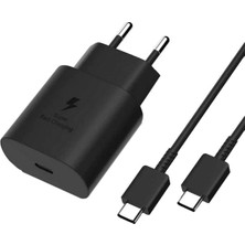 25 Watt Samsung Xiaomi Oppo Poco Android Uyumlu Usb-C To Usb-C Kablolu Siyah Hızlı Şarj Seti 25W Leastra