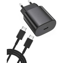 25 Watt Samsung Xiaomi Oppo Poco Android Uyumlu Usb-C To Usb-C Kablolu Siyah Hızlı Şarj Seti 25W Leastra