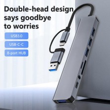 MT96 Otg Kablolu Çoklayıcı Type-C USB Girişli 8in1 Adaptör Hub Çoğaltıcı Kart Okuyucu Aux