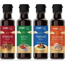 Chefline Asia Glutensiz Soya 150 ml + İstiridye Sos 150 ml + Soya Sosu 150 ml + Teriyaki Sos 150 ml 4'lü
