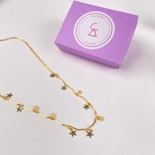 Alsem 14 Ayar Gold Kaplama Yıldız Işlemeli Kolye ve Bileklik Seti , Sevgililer Günü Hediyesi