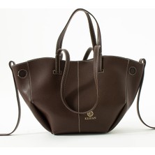 Elizan Kısa ve Uzun Askılı Cüzdanlı Acı Kahve Omuz Çantası