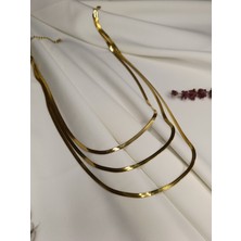 Luna Jewelry Kadın Gold Renk Üçlü Italyan Zincir 316 L Çelik Kolye