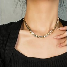 Üç Renk Örgü Model Italyan Yassı Çelik Zincir Kolye