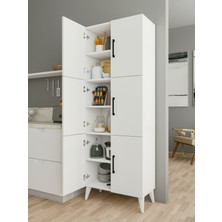 Montenero Çok Amaçlı Dolap Parlak Beyaz Kiler Mutfak Banyo Hol Kapaklı Raflı Dolap