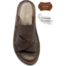 Sermoda   Erkek Terlik Hafif Terlik Deri G Şır Kahve