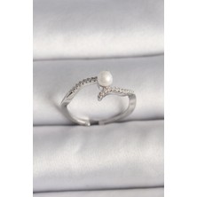 Skygo Pirinç Gümüş Renk Zirkon Taşlı Ayarlanabilir Yüzük - TJ-BYK3548