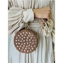 Çanta Trend Düğün Nikah Nişan ve Özel Günlerin Vazgeçilmezi Kristal Taş Detaylı Oval Zincir Askılı Abiye Çanta