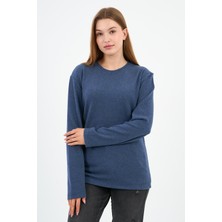 Bisiklet Yaka Likralı Uzun Kollu Kaşkorse Sweatshirt (WK25588)