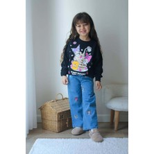 Miniko Kids Kız Çocuk Kuromi Modelli Kot Pantolon Nakışlı 2li Takım
