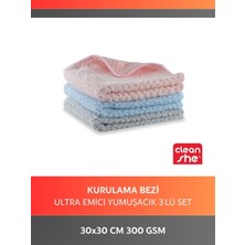 Cleanshe Ultra Emici Mikrofiber Temizlik Bezi 30X30 3'lü Overlok Kenarlı Boncuk Kesim Meşhur Pompik