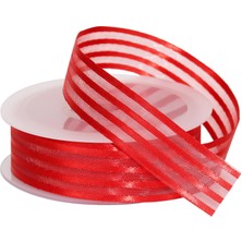 Ambalaj Pazarı Saten Çizgili Şifon Kırmızı Kurdele 25 mm - 20 mt