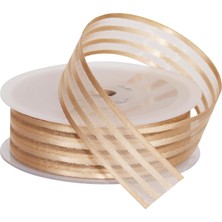 Ambalaj Pazarı Saten Çizgili Şifon Krem Kurdele 25 mm - 20 mt