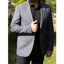 Erkek Spor Ekose Ince Desenli Gri Renk Ceket 1400