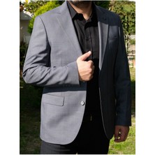 Erkek Spor Ekose Ince Desenli Gri Renk Ceket 1400