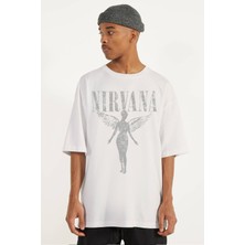 Rock&Roll Melek Nirvana Beyaz Oversize Kısa Kollu Erkek T-Shirt