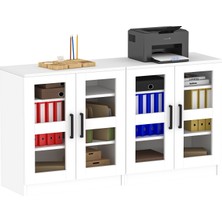 Dekorex DSD204-C-BEYAZ 4 Kapaklı Camlı Dosya Dolabı