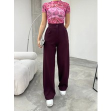 Bikelife Kadın Bordo Likralı Palazzo Salaş Geniş Paça Pantolon