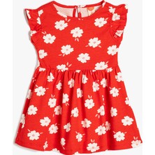 Koton Bisiklet Yaka Kısa Kollu Fırfır Detaylı Pamuklu Elbise