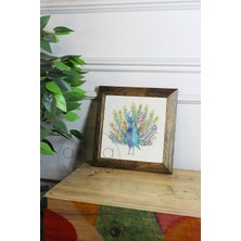 Artavessa Masif Ahşap Çerçeveli Taş Tablo Pano 16  x  16  cm  - Tavus Kuşu 2