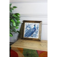 Artavessa Masif Ahşap Çerçeveli Taş Tablo Pano 16  x  16  cm  - Tavus Kuşu 1