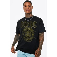 ROCKANDROLL Karlı Acdc Siyah Kısa Kollu Oversize Erkek T-Shirt