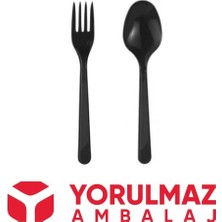 Yorulmaz Ambalaj Lüks Plastik Siyah Çatal Kaşık Seti 50 Adet
