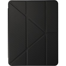 Five-E Apple iPad Pro 13 Inç 2024 M4 Darbe Emici Yatay ve Dikey Standlı Kalemlikli Karbon Fiber Görünmlü Serrated Kılıf A2925 A2926