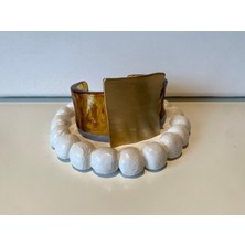 Kemik Kare Gold Detayli Kelepçe Bileklik