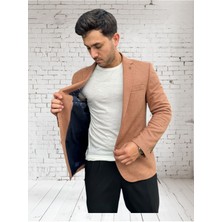 Açık Kahverengi Petek Dokulu Erkek Blazer Spor Ceket