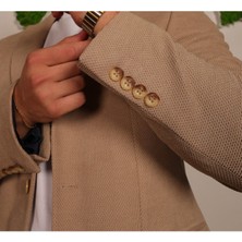 Açık Kahverengi Petek Dokulu Erkek Blazer Spor Ceket