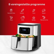 Falcon Yağsız Sıcak Hava Fritözü 6,5 L Paslanmaz Çelik Tasarım, 8 Programlı 1700W Dijital Kontrol