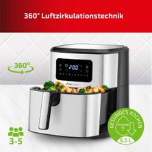 Falcon Yağsız Sıcak Hava Fritözü 6,5 L Paslanmaz Çelik Tasarım, 8 Programlı 1700W Dijital Kontrol