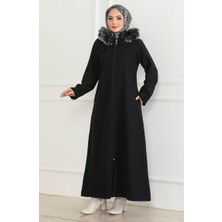 Sefa Merve Kapüşonlu Kürklü Kaban 2058-01 Siyah