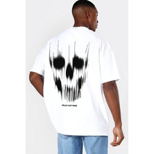 Rock&Roll Matriks Kurukafa Beyaz Kısa Kollu Arka Baskılı Oversize Erkek T-Shirt